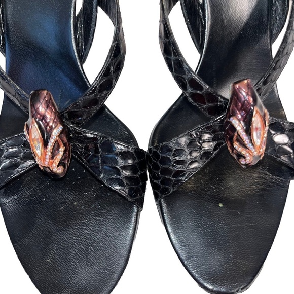 GUCCI sandals Tom Ford snakehead 7 python slingback heels leather black gold box - Picture 6 of 13